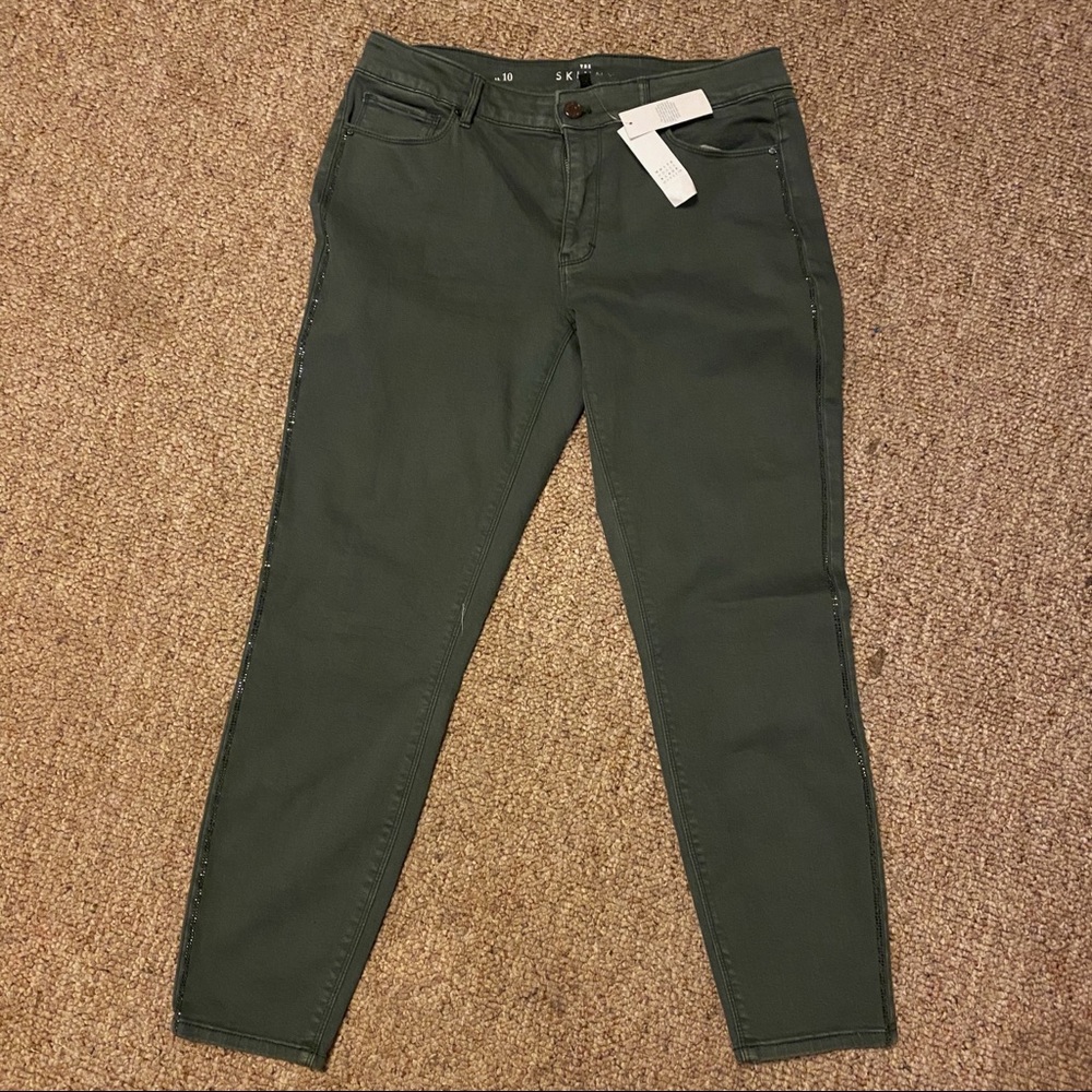 White House Black Market cool olive jeweled pants